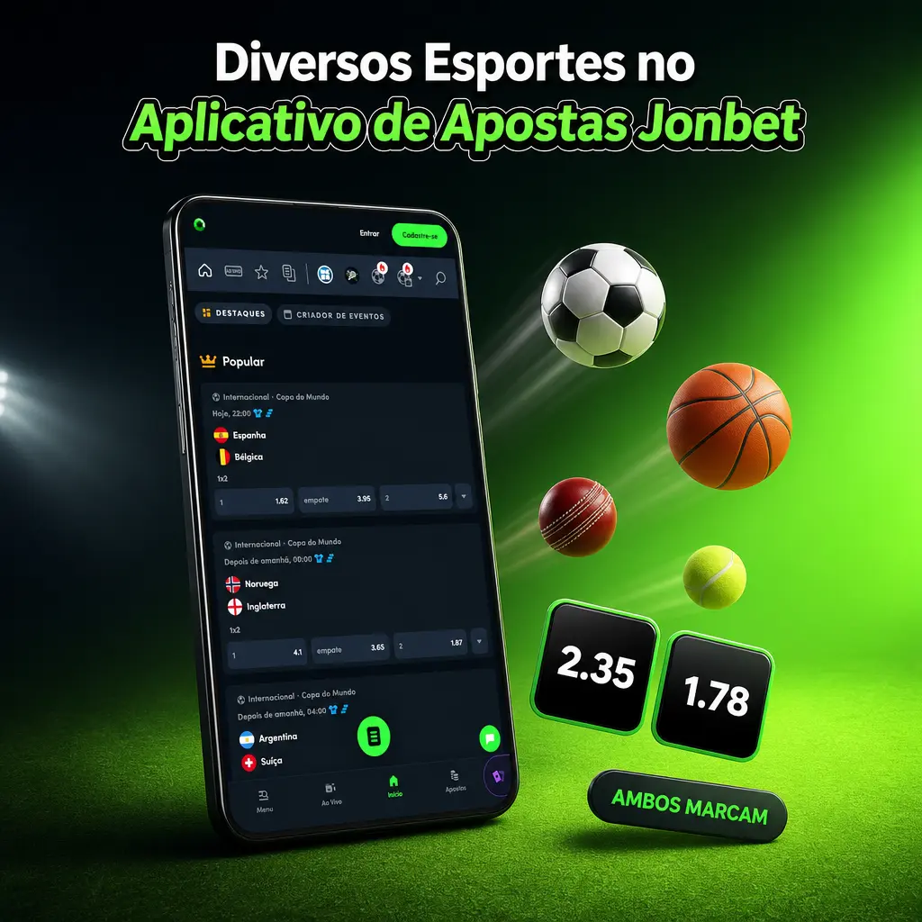 Aplicativo Jonbet com apostas ao vivo e pré-jogo em futebol, basquete, tênis, eSports, MMA e outras modalidades esportivas.