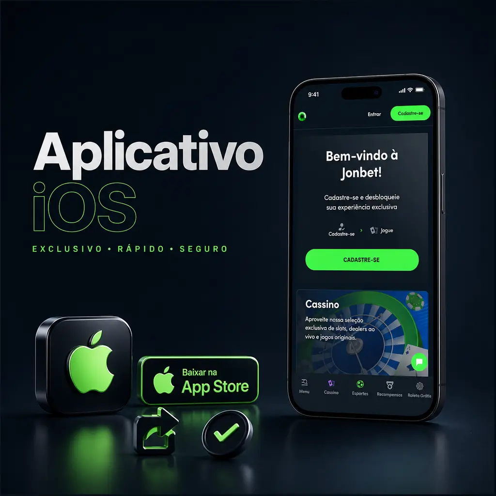 Aplicativo iOS da Jonbet para iPhone e iPad com apostas ao vivo, cassino e Pix, compatível com iOS 13 ou superior
