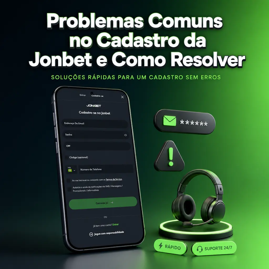 Solução para problemas comuns no cadastro da Jonbet, como erro no código, e-mail duplicado e bônus não aplicado.